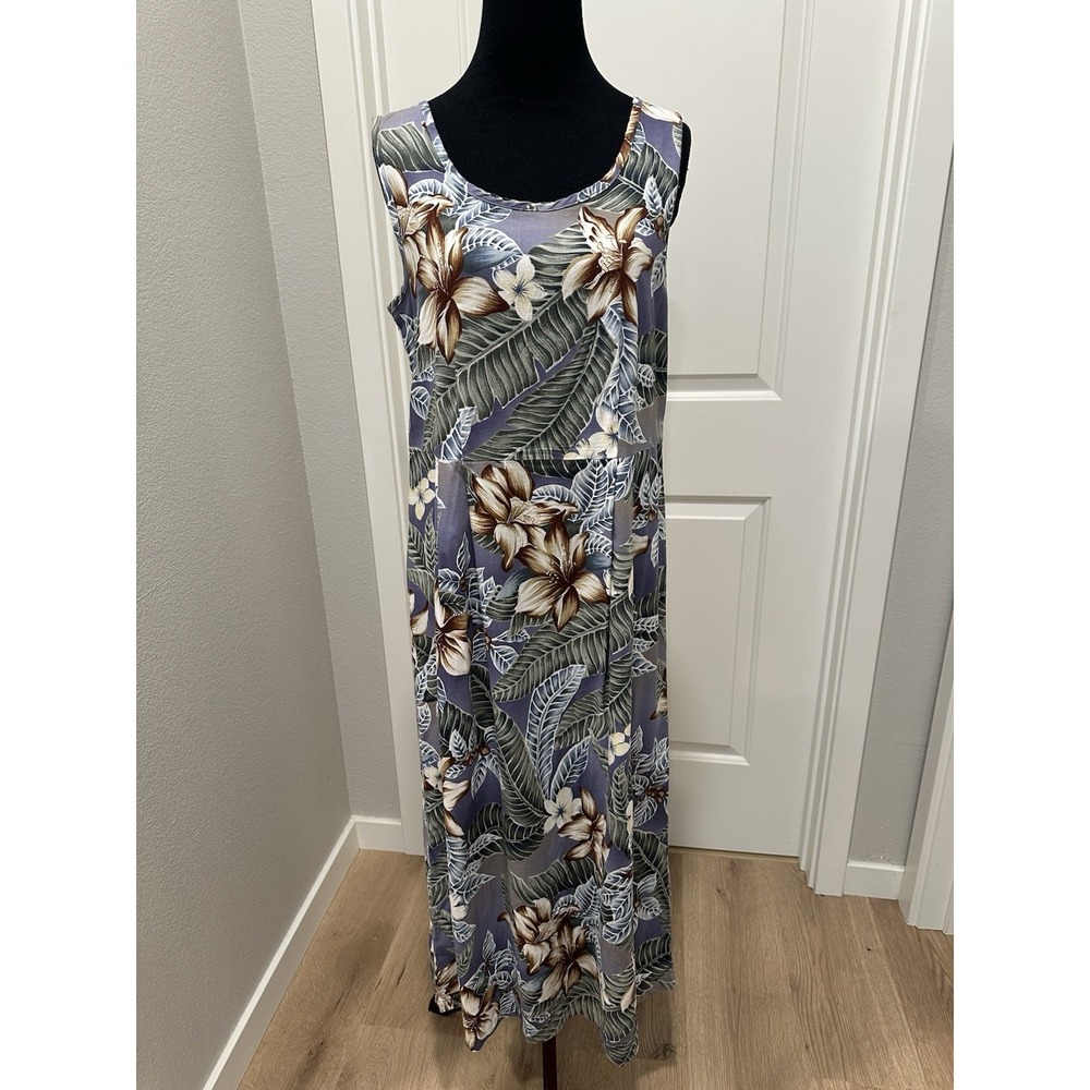Hilo Hattie Long Maxi Blue Floral Print Hawaiian Dress Made In Hawaii M